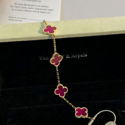 [LUXE]NEW CLOVER 5 MOTIFS PINK ENAMEL BRACELET