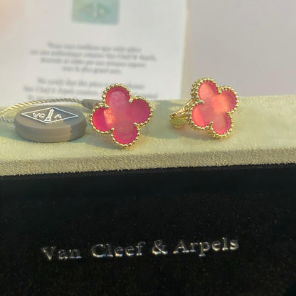 [LUXE]NEW CLOVER 15MM PINK ENAMEL STUD EARRINGS