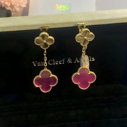 [LUXE]NEW CLOVER 2 MOTIF PINK ENAMEL EARRINGS