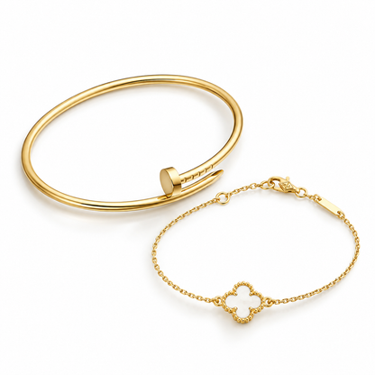 [Luxe Jewelery] Clover White Mother-of-Pearl & JUSTE Bracelet Stack Set
