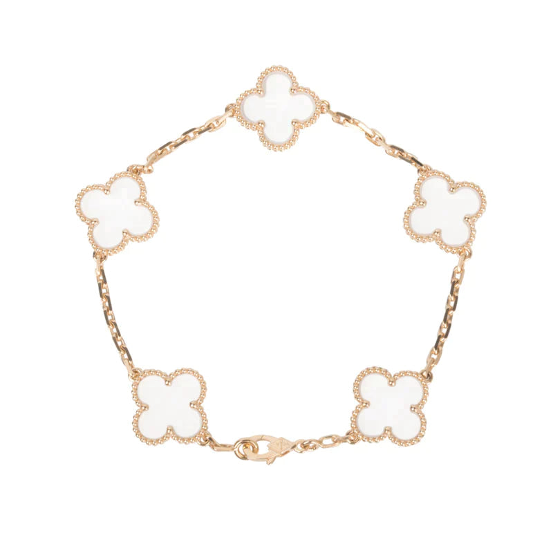 [Luxe]CLOVER 5 MOTIF ROCK CRYSTAL PINK GOLD BRACELET