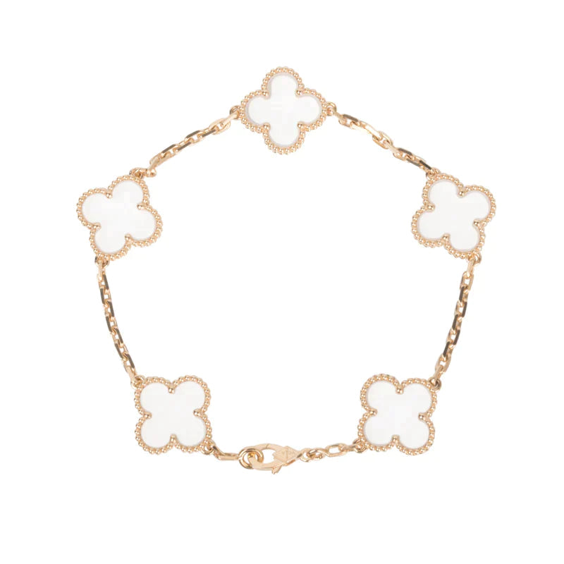 [Luxe Jewelry]CLOVER 5 MOTIF ROCK CRYSTAL BRACELET