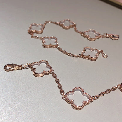 [Luxe Jewelry]CLOVER 5 MOTIF ROCK CRYSTAL BRACELET