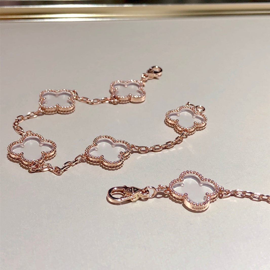 [Luxe Jewelry]CLOVER 5 MOTIF ROCK CRYSTAL BRACELET