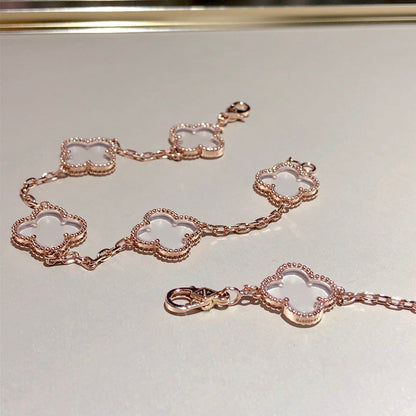 [Luxe Jewelry]CLOVER 5 MOTIF ROCK CRYSTAL BRACELET