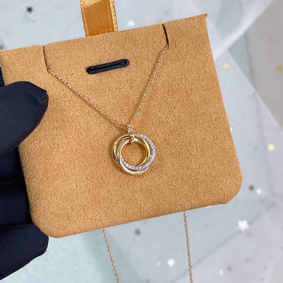 [Luxe]TRINITY NECKLACE SILVER GOLD PINK GOLD DIAMONDS