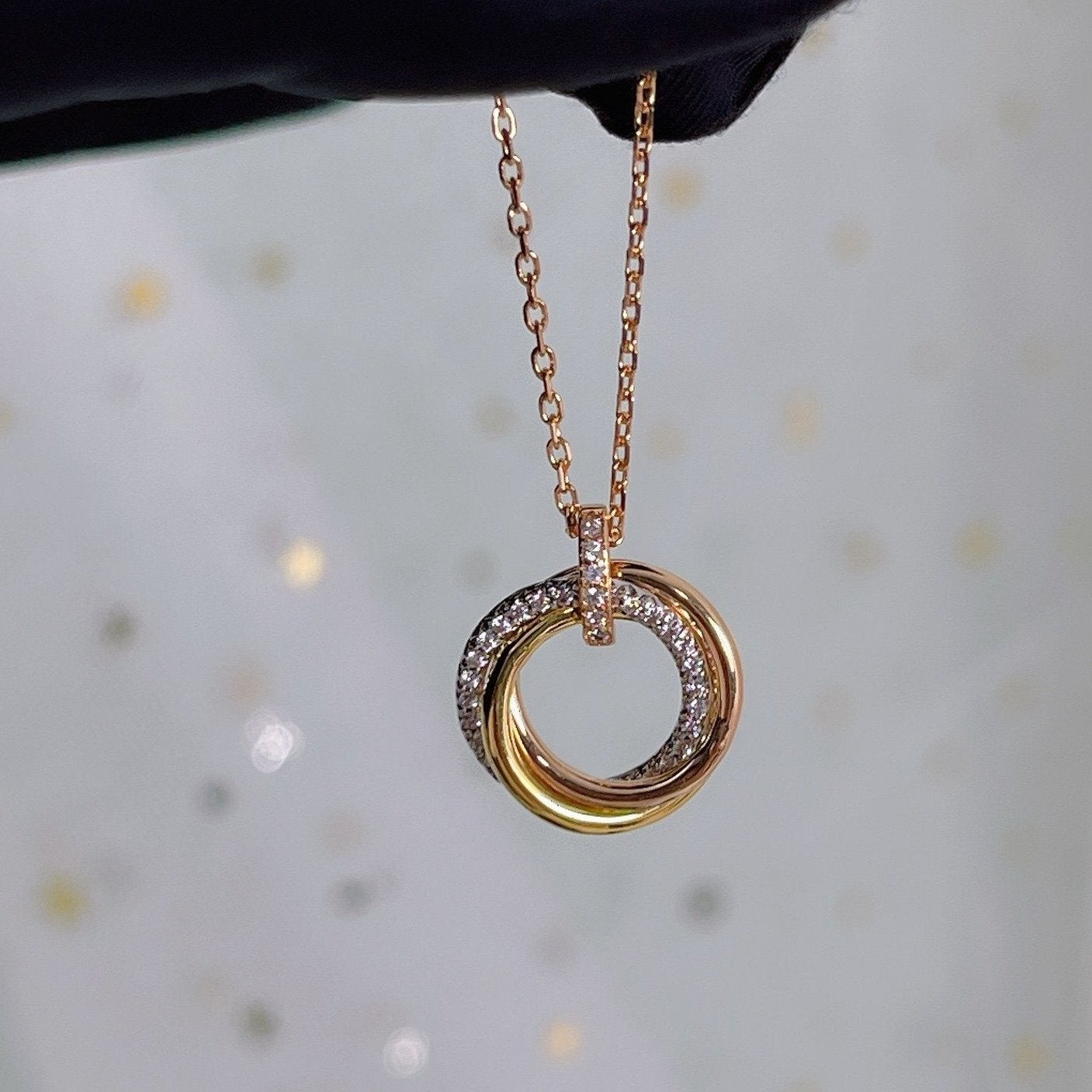 [Luxe]TRINITY NECKLACE SILVER GOLD PINK GOLD DIAMONDS