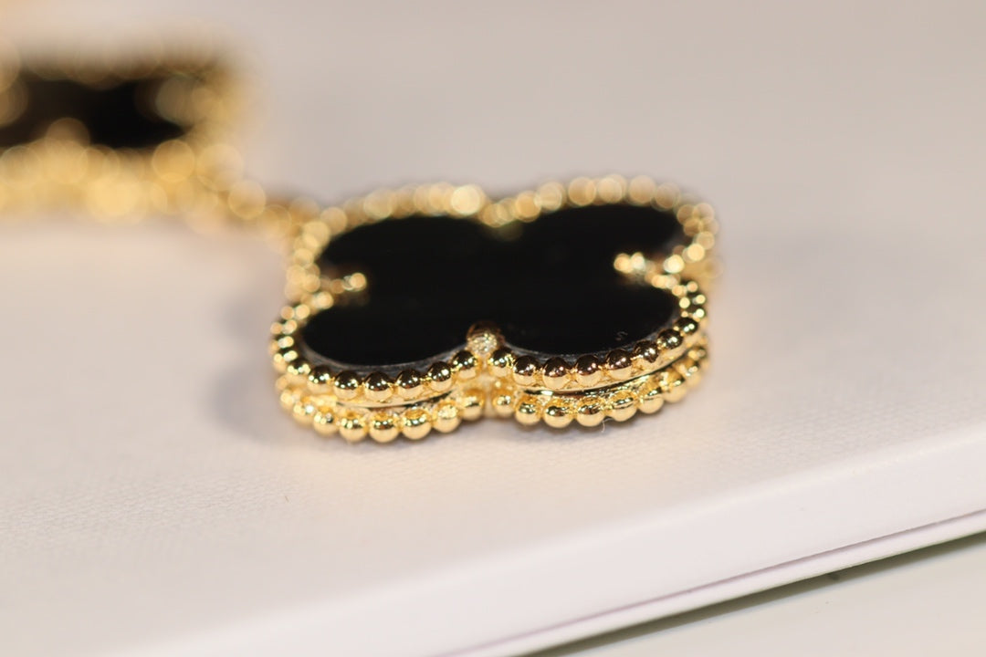 [Luxe]CLOVER EARRINGS GOLD ONYX MOP 3 MOTIF