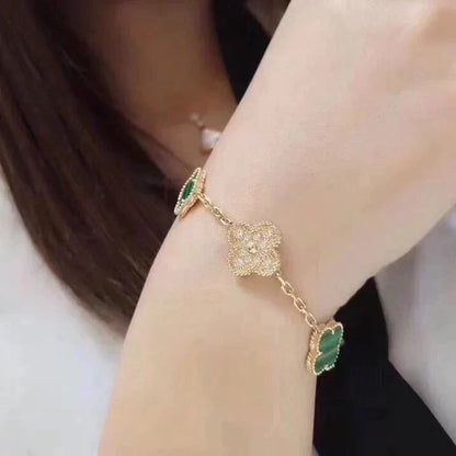 [Luxe]CLOVER  5 MOTIF MALACHITE DIAMOND BRACELET