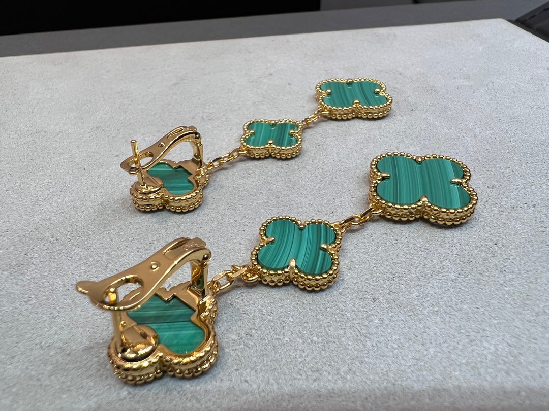 [Luxe]CLOVER MALACHITE 3 MOTIFS GOLD