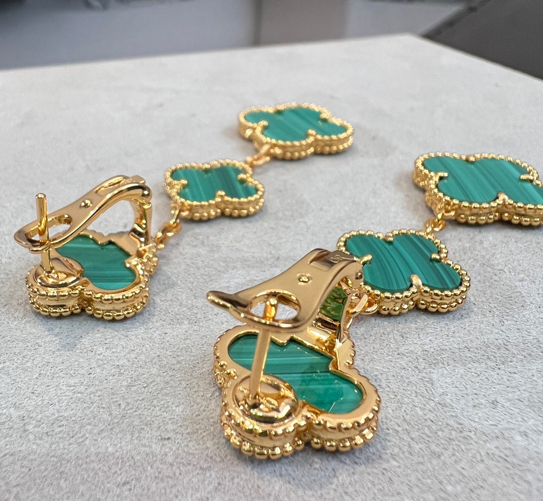 [Luxe]CLOVER MALACHITE 3 MOTIFS GOLD