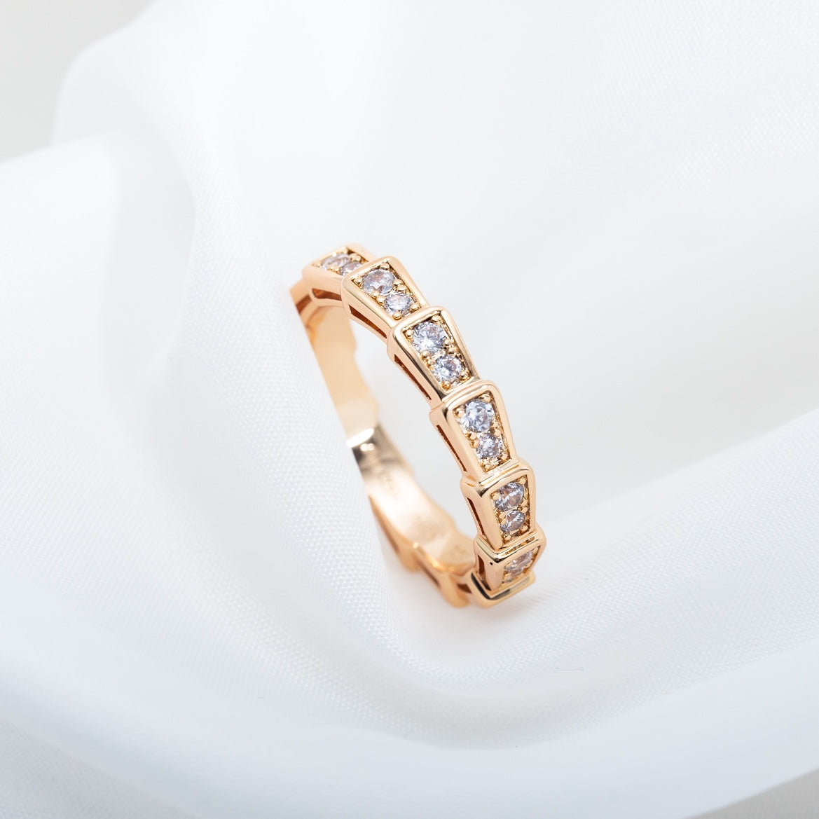 [Luxe]SERPENTI RING PINK GOLD DIAMOND PAVED 3MM