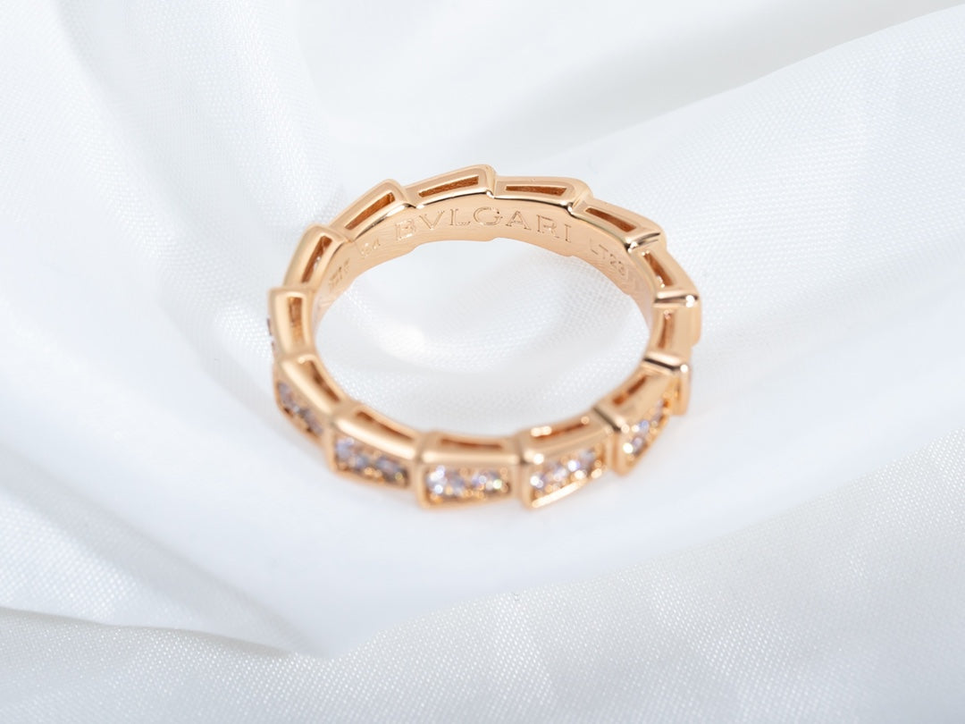 [Luxe]SERPENTI RING PINK GOLD DIAMOND PAVED 3MM