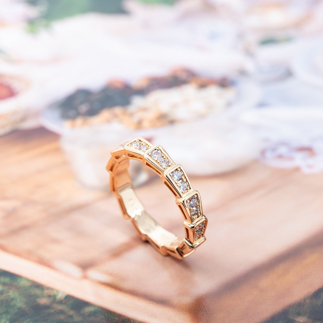 [Luxe]SERPENTI RING PINK GOLD DIAMOND PAVED 3MM