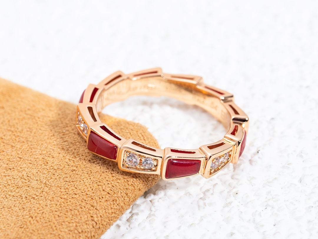 [Luxe]SERPENTI RING PINK GOLD CARNELIAN DIAMOND 3MM