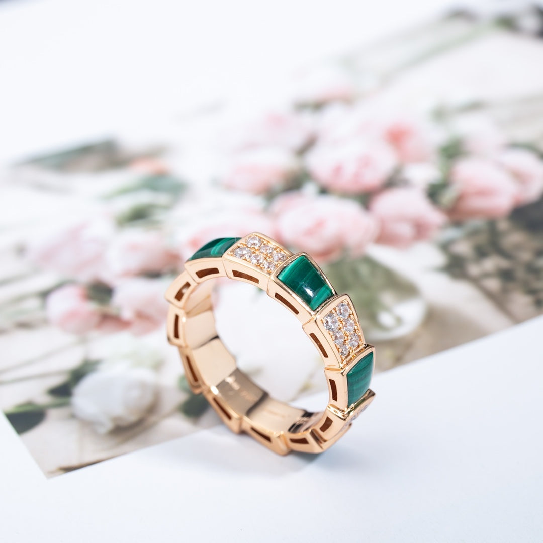 [Luxe]SERPENTI RING PINK GOLD MALACHITE DIAMOND PAVED 4MM