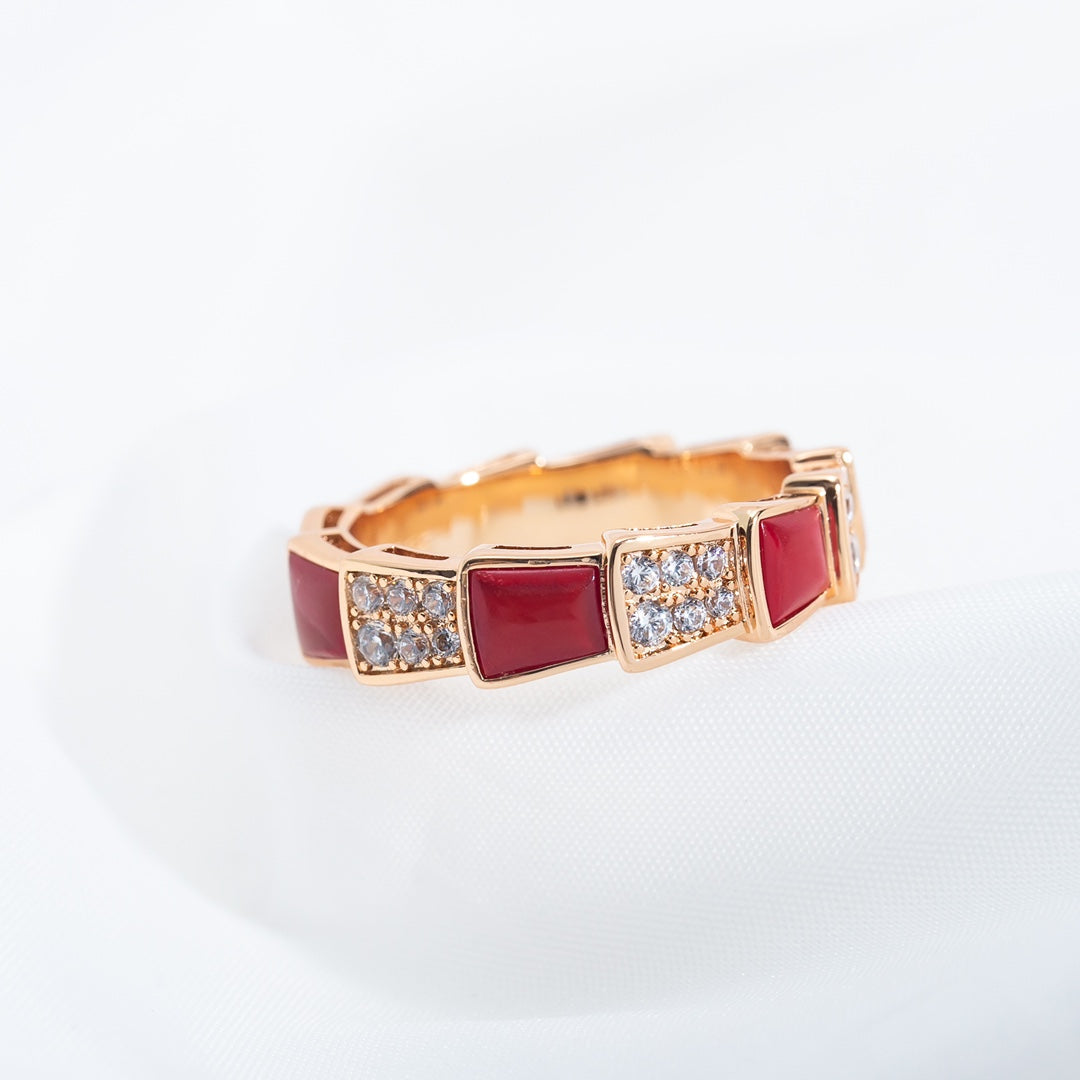 [Luxe]SERPENTI RING PINK GOLD CARNELIAN DIAMOND PAVED 4MM