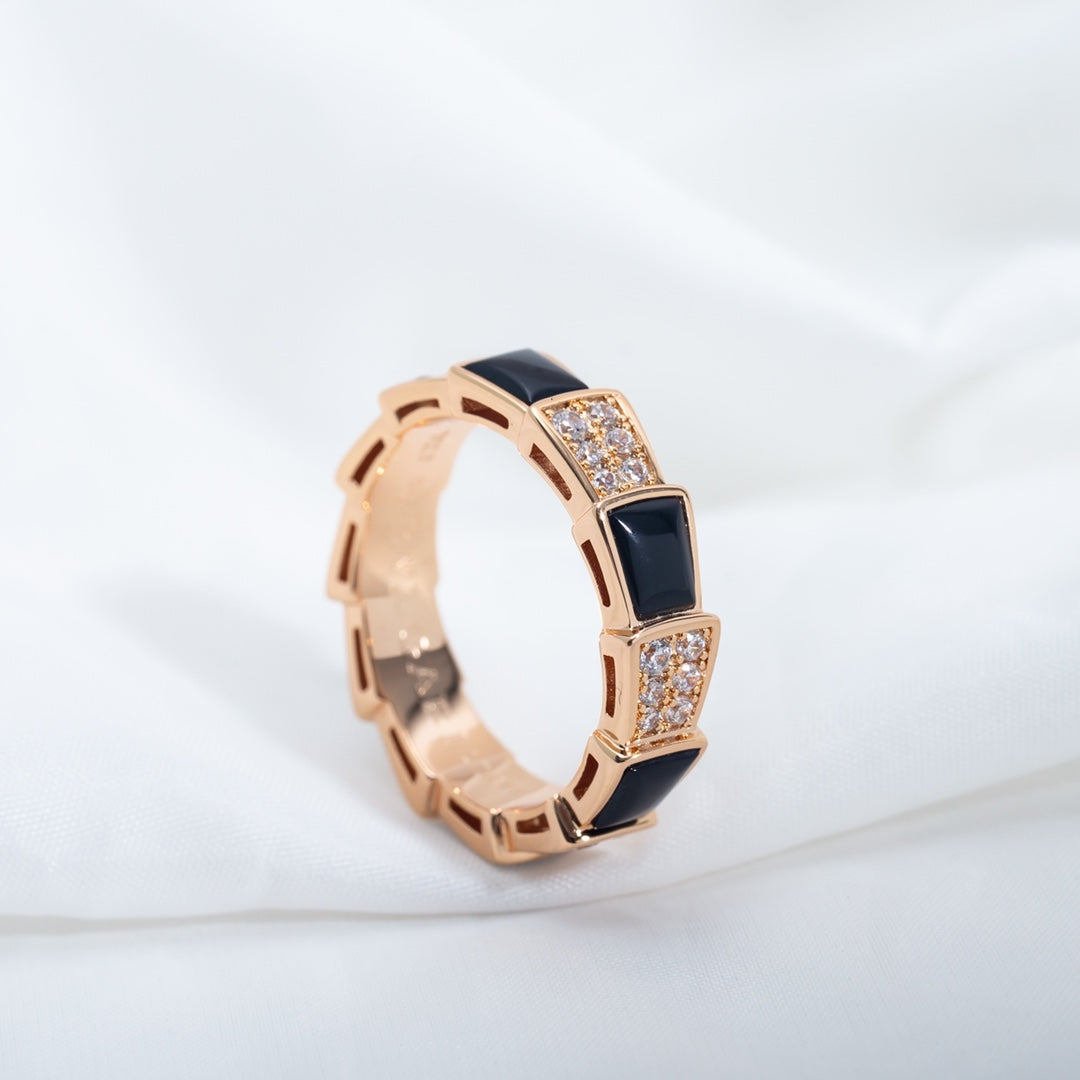 [Luxe]SERPENTI RING PINK GOLD BLACK MOP DIAMOND PAVED 4MM