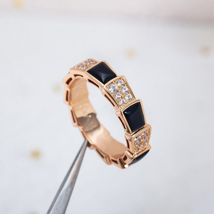 [Luxe]SERPENTI RING PINK GOLD BLACK MOP DIAMOND PAVED 4MM