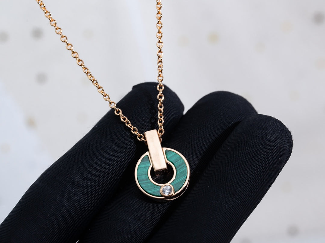 [Luxe]GARI NECKLACE PINK GOLD MALACHITE