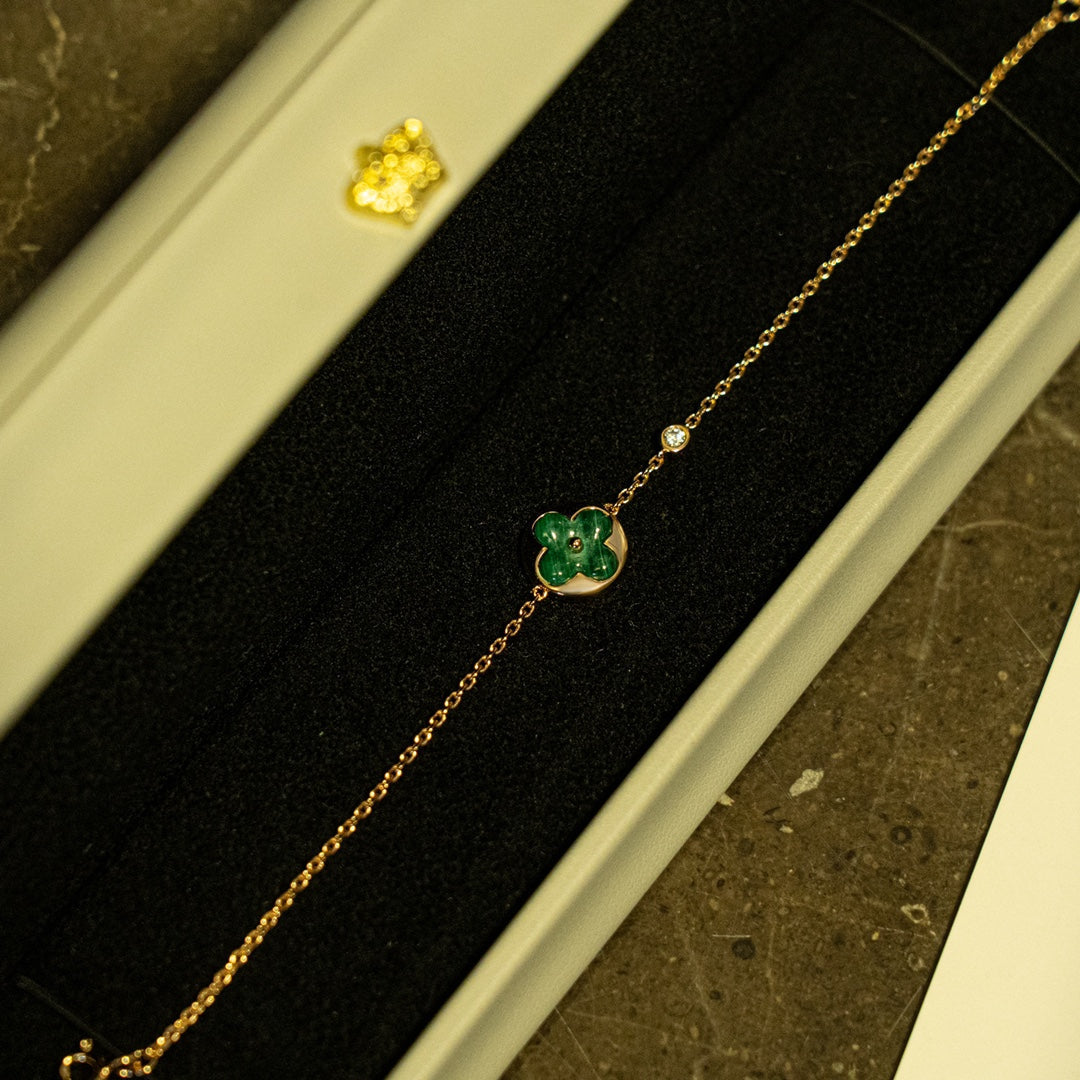 [Luxe]SUN MALACHITE 1 DIAMOND PINK GOLD BRACELET