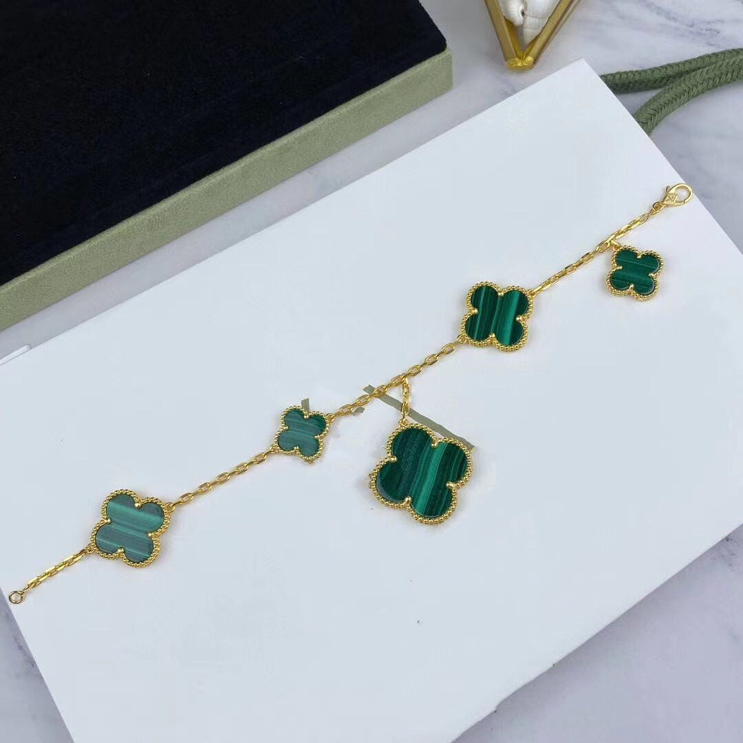 [Luxe]MAGIC CLOVER MALACHITE GOLD BRACELET 5 MOTIFS