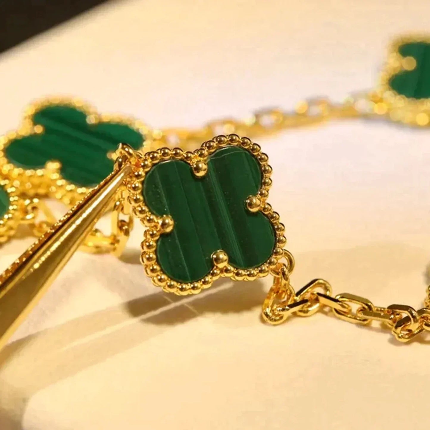 [Luxe]CLOVER 5 MOTIFS MALACHITE BRACELET