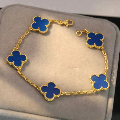 [Luxe]CLOVER 5 MOTIFS BLUE AGATE BRACELET