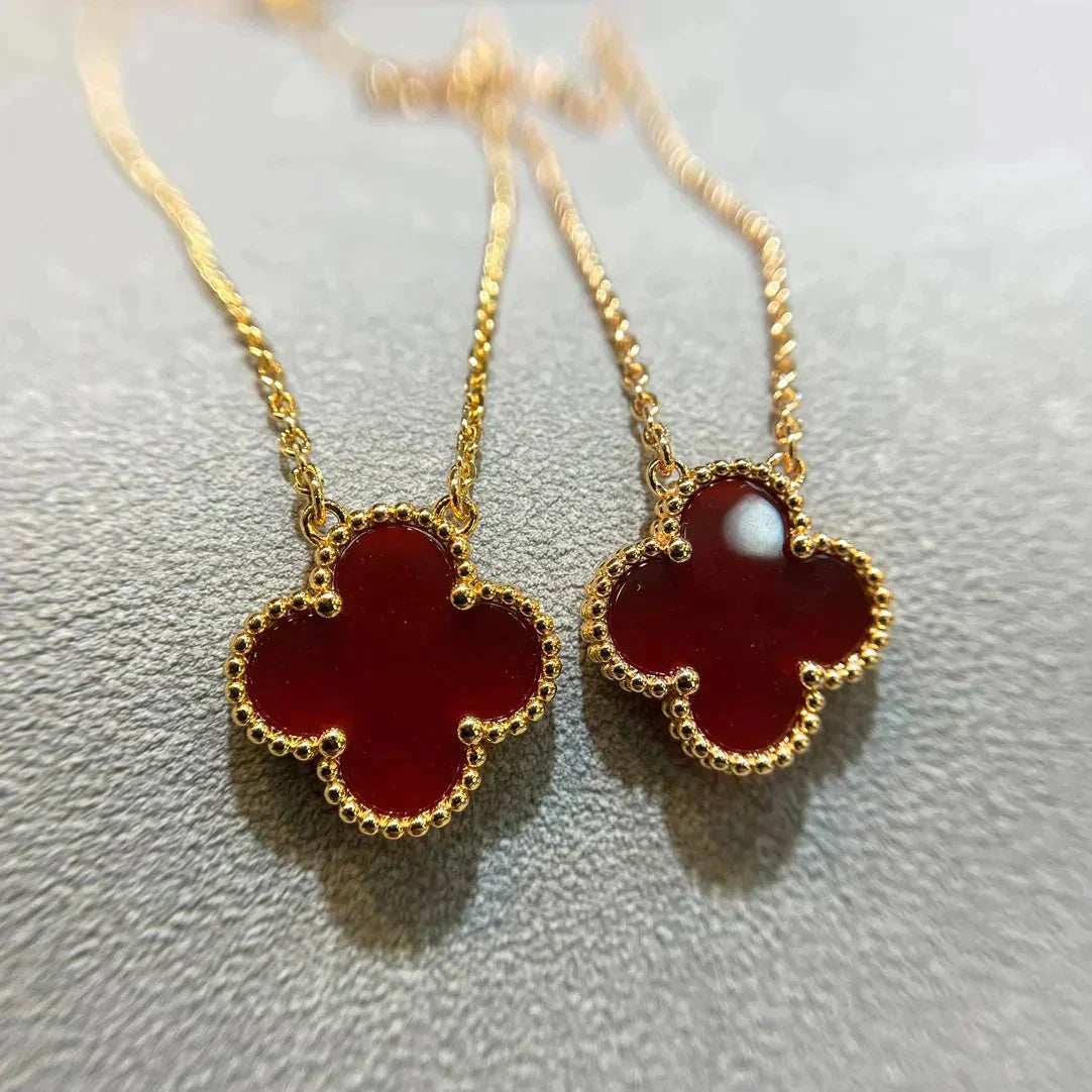 [Luxe]CLOVER 15MM CARNELIAN SINGLE FLOWER NECKLACE