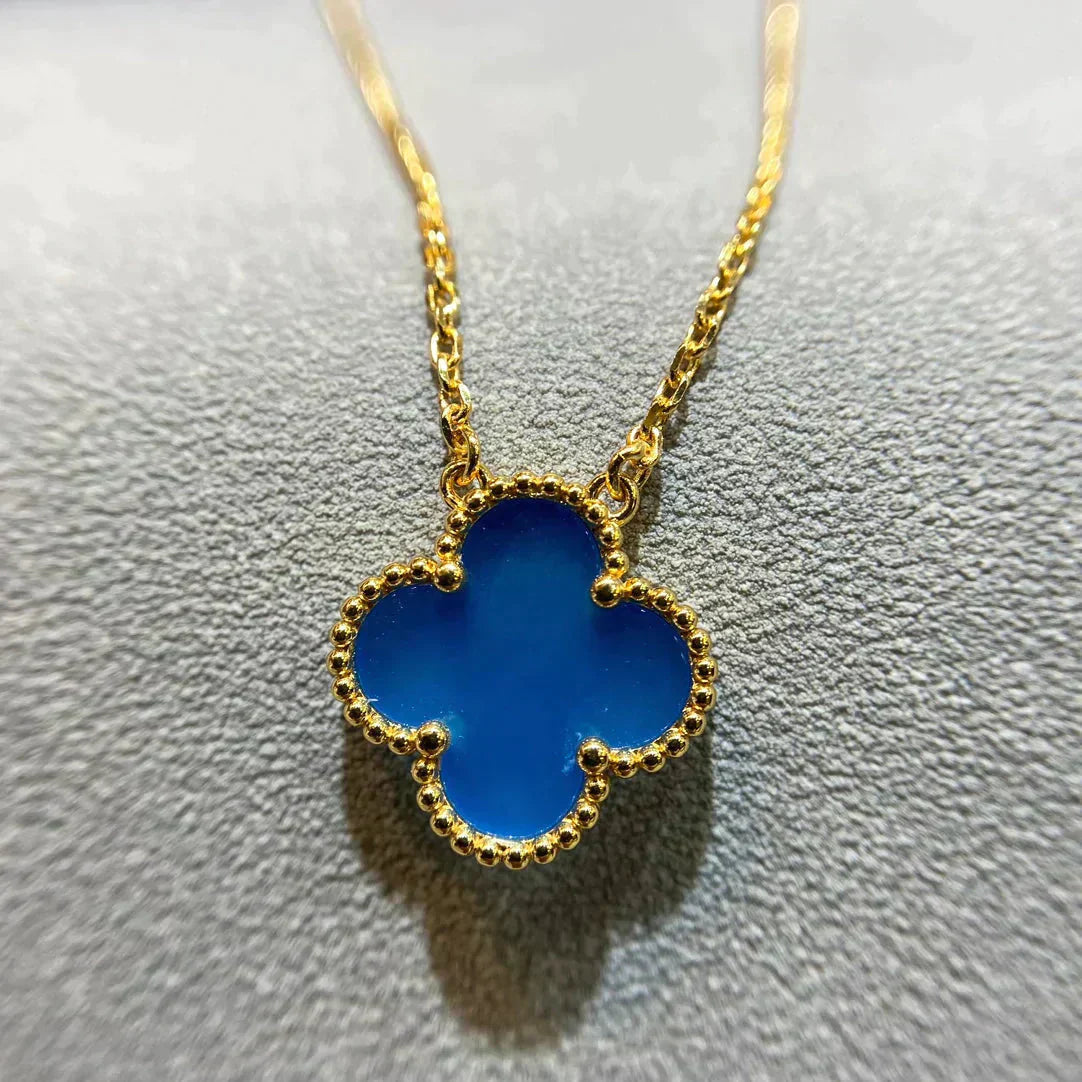 [Luxe]CLOVER 15MM BLUE AGATE NECKLACE