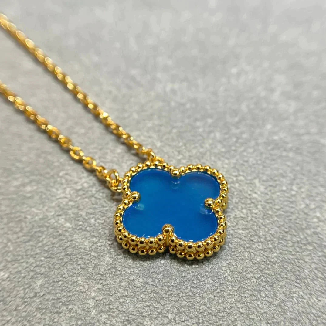 [Luxe]CLOVER 15MM BLUE AGATE NECKLACE