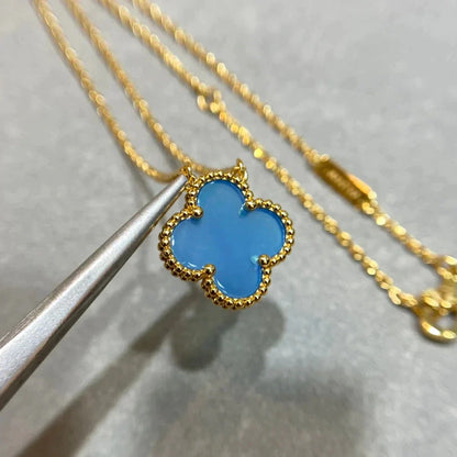 [Luxe]CLOVER 15MM BLUE AGATE NECKLACE