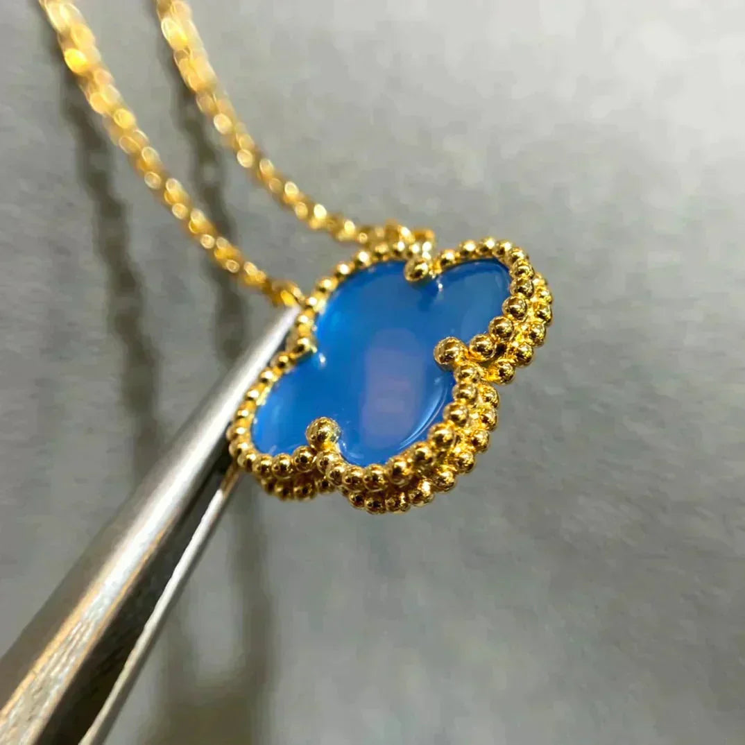 [Luxe]CLOVER 15MM BLUE AGATE NECKLACE