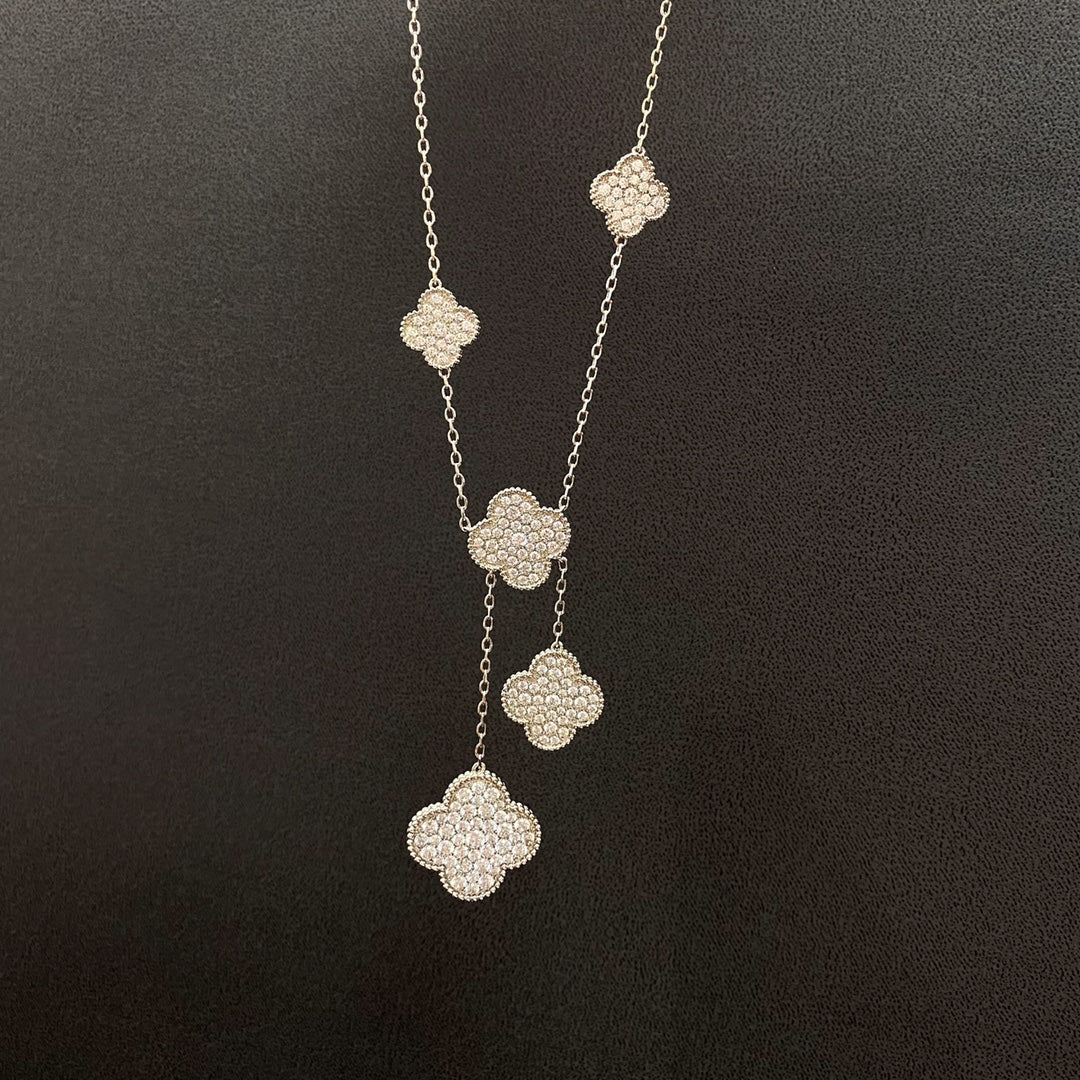 [Luxe]CLOVER 5 MOTIFS SILVER DIAMONDS NECKLACE