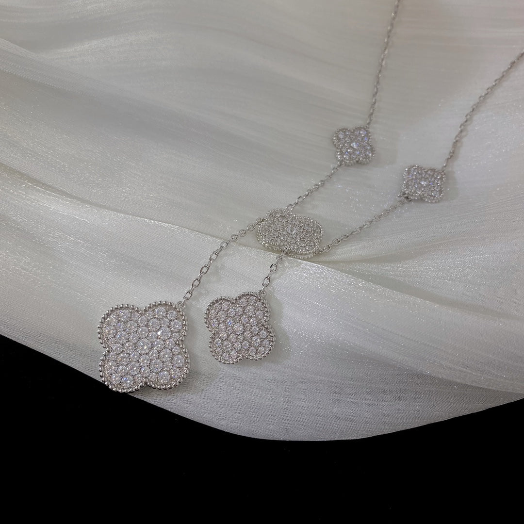 [Luxe]CLOVER 5 MOTIFS SILVER DIAMONDS NECKLACE