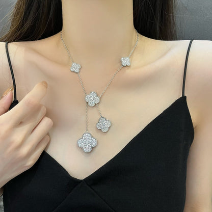 [LUXE]クローバー 5モチーフ シルバー ダイヤモンド ネックレス
