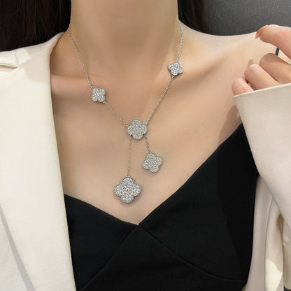 [LUXE]クローバー 5モチーフ シルバー ダイヤモンド ネックレス