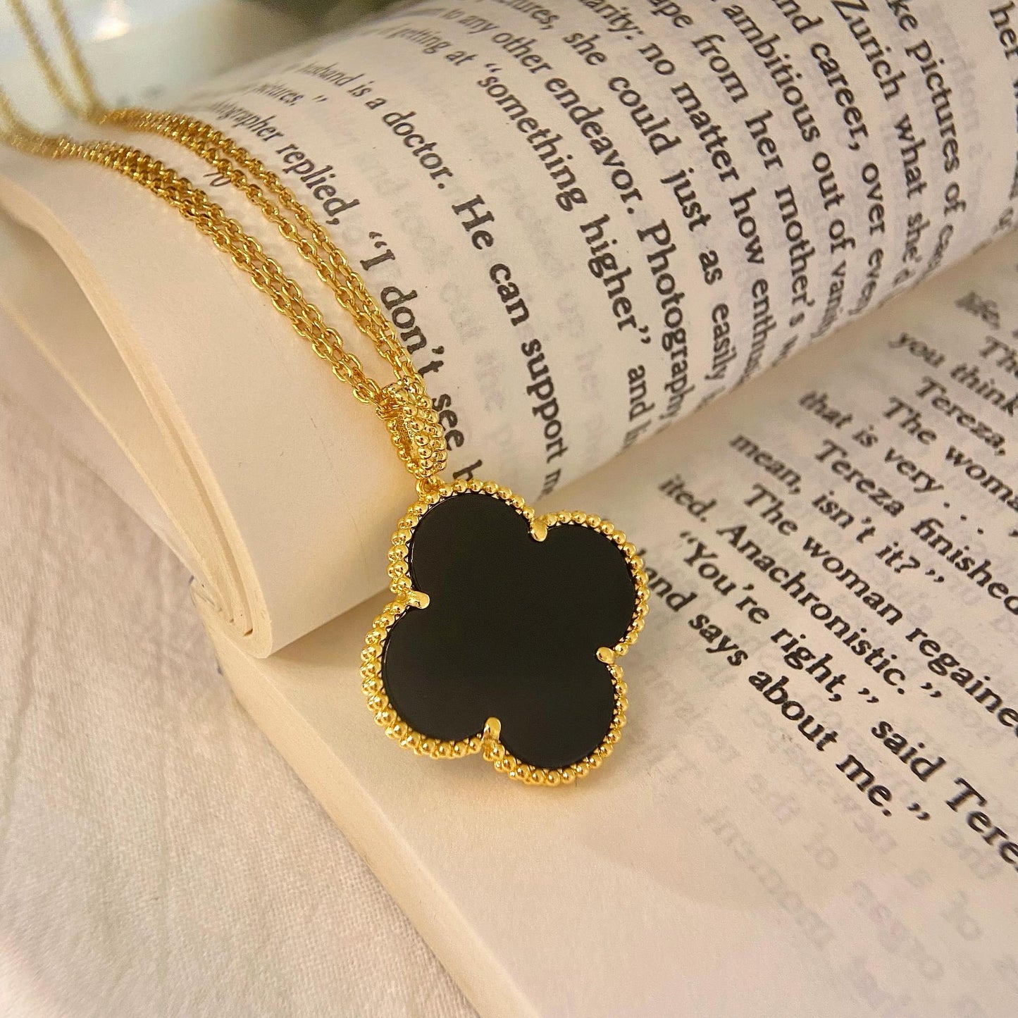 [Luxe]CLOVER 25MM NECKLACE GOLD ONYX