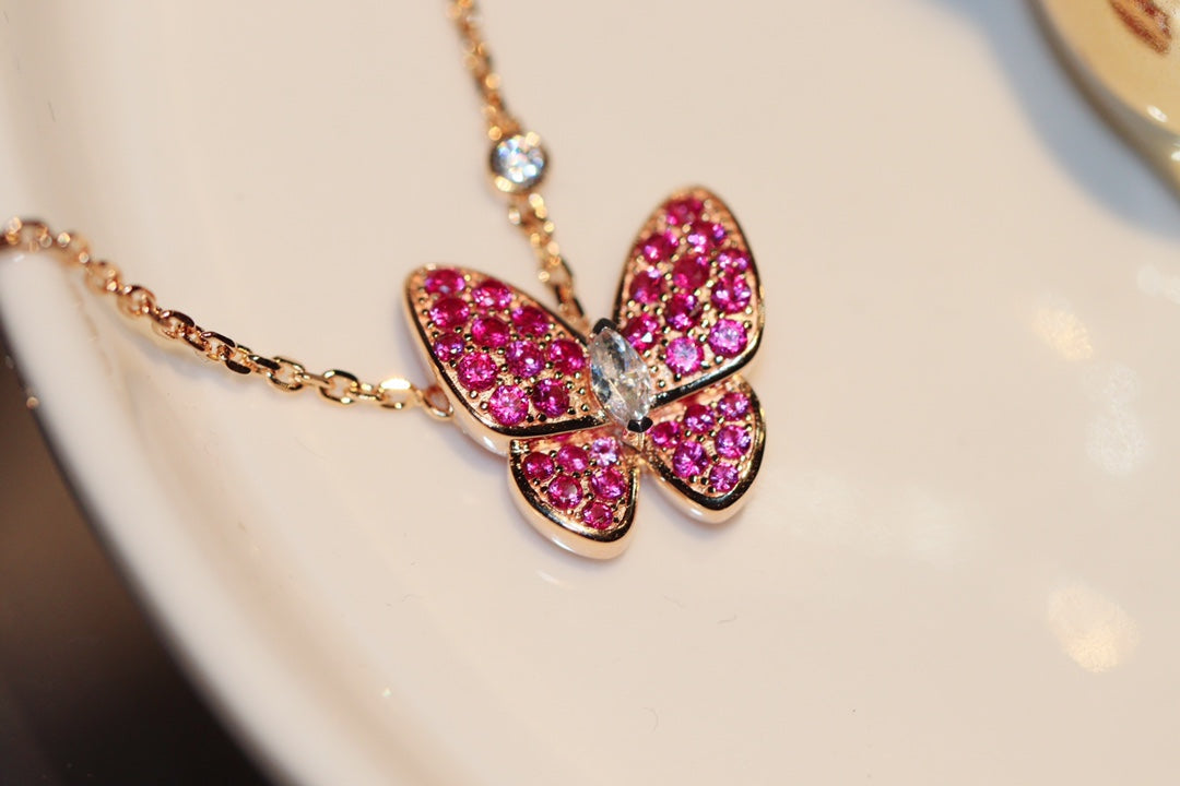 [Luxe]BUTTERFLY RED DIAMOND ROSE GOLD NECKLACE