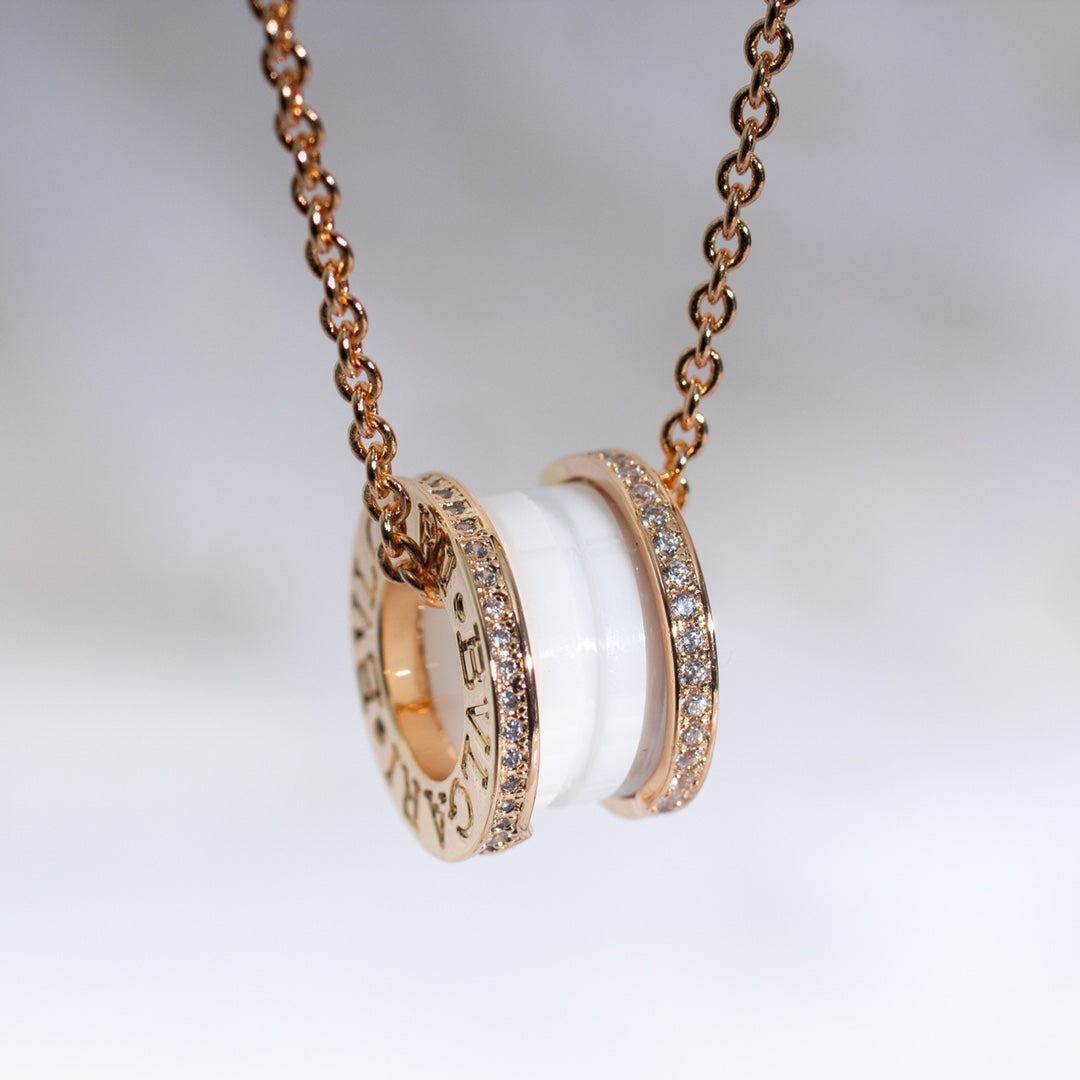 [Luxe]ZERO 1 WHITE CERAMIC PINK GOLD DIAMOND NECKLACE