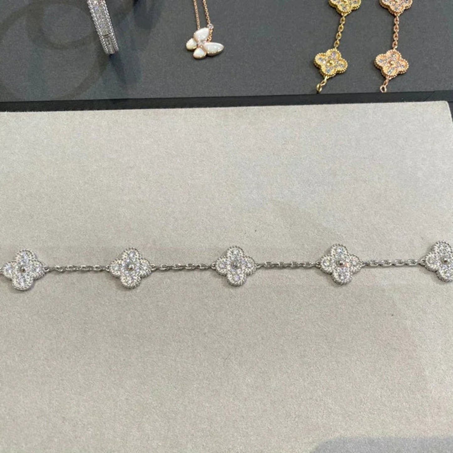 [Luxe]CLOVER 5 MOTIFS  DIAMOND BRACELET SILVER