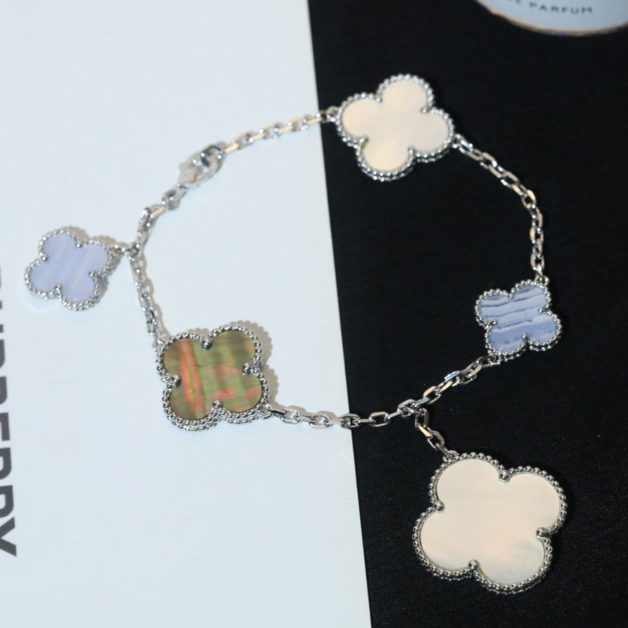 [LUXE]CLOVER BRACELET 5 MOTIFS MOP CHALCEDONY SILVER