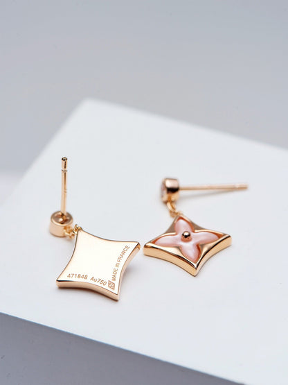 [LUXE]ダブルスター ピンクゴールド モップ ドロップイヤリング