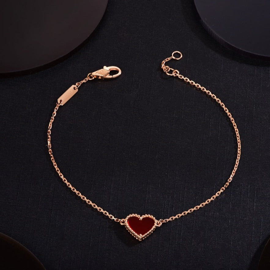 [LUXE]HEART CARNELIAN PINK GOLD BRACELET