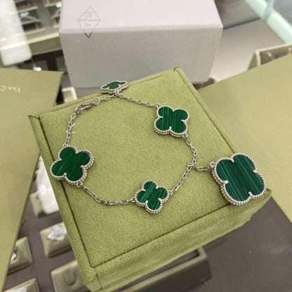 [LUXE]CLOVER 5 MOTIFS SIVLER MALACHITE ARMBAND