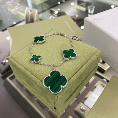 [LUXE]CLOVER 5 MOTIFS SIVLER MALACHITE ARMBAND