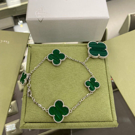 [LUXE]CLOVER 5 MOTIFS SIVLER MALACHITE ARMBAND