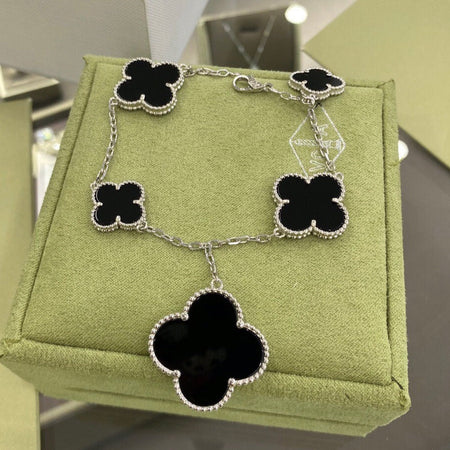 [LUXE]CLOVER 5 MOTIFS SIVLER ONYX ARMBAND