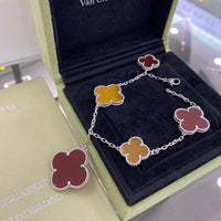 [LUXE]CLOVER 5 MOTIFS SIVLER CARNELIAN TIGER EYE ARMBAND