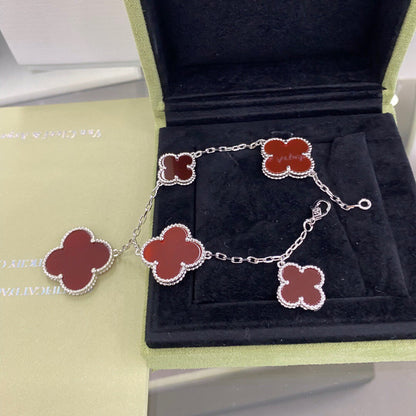 [Luxe]CLOVER 5 MOTIFS SIVLER CARNELIAN BRACELET